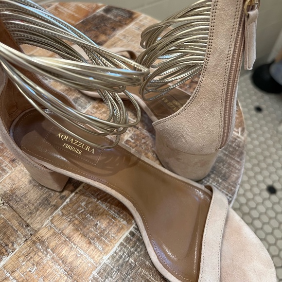 Aquazurra Spin Me Around Nude Suede Sandals with Ankle Straps - Picture 3 of 4